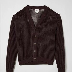 BDG Beach Cardigan Open-Knit Cardigan in Deep Brown Size XL